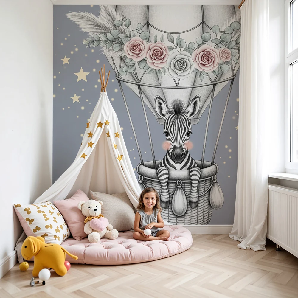 Nursery room wallpaper | Montgolfière and dreamy zebra