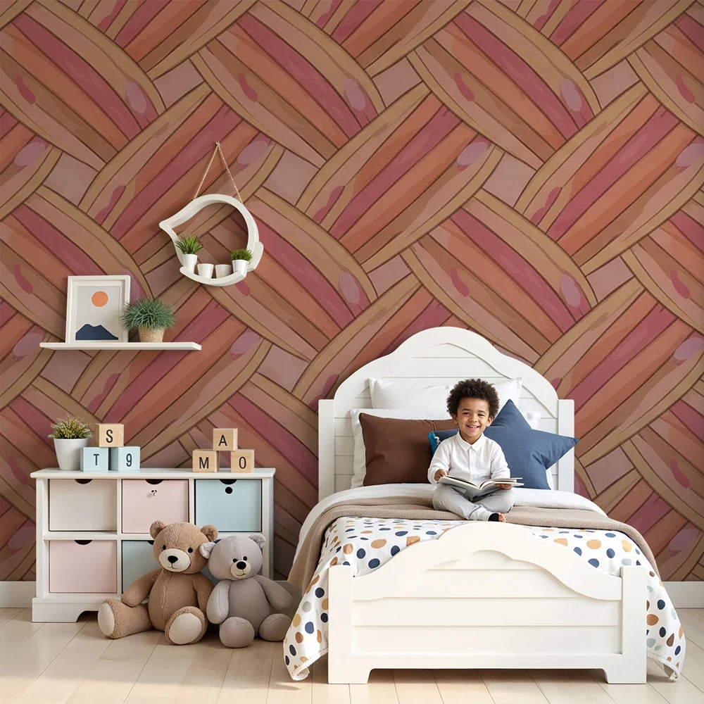 Nursery room wallpaper | Motif tressé aux nuances de rose et pêche