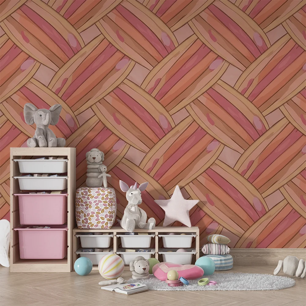 Nursery room wallpaper | Motif tressé aux nuances de rose et pêche