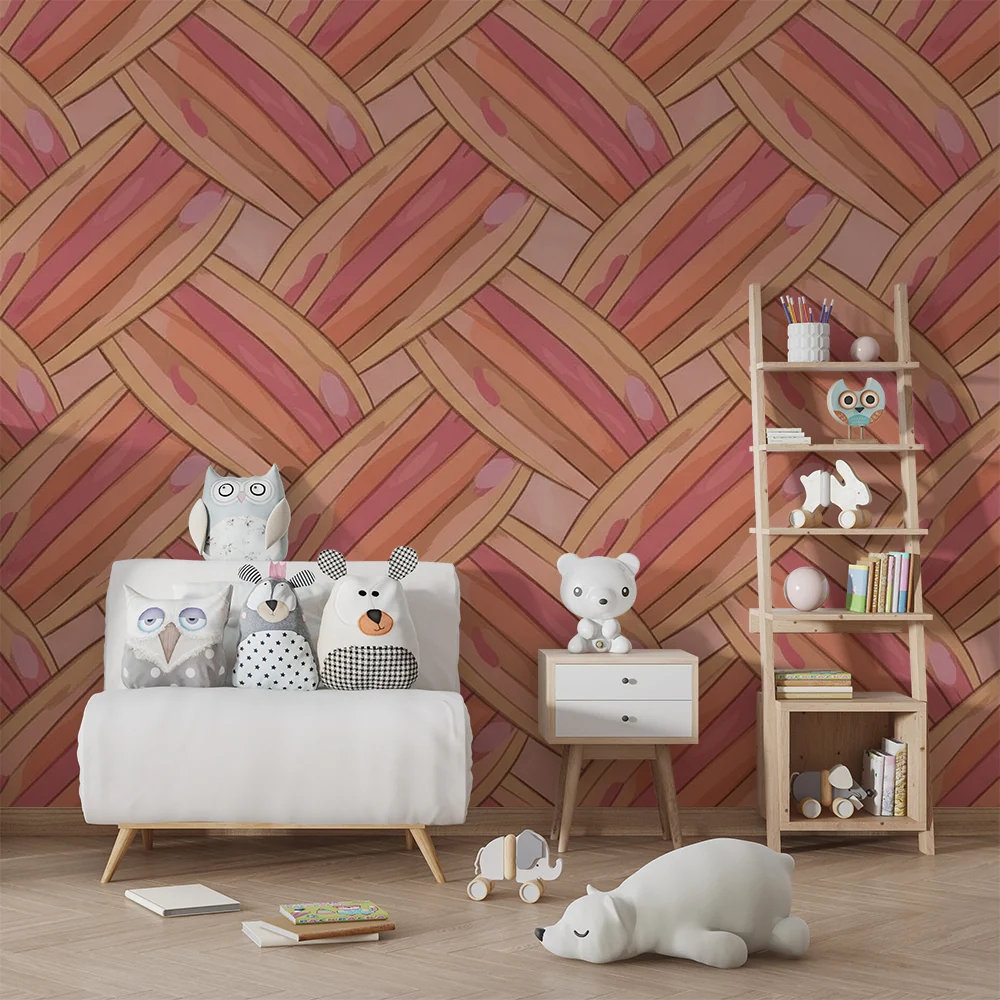 Nursery room wallpaper | Motif tressé aux nuances de rose et pêche