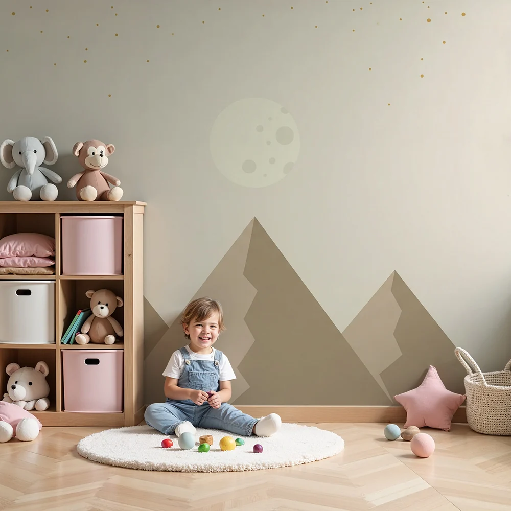 Nursery room wallpaper | Mountains and soft moon