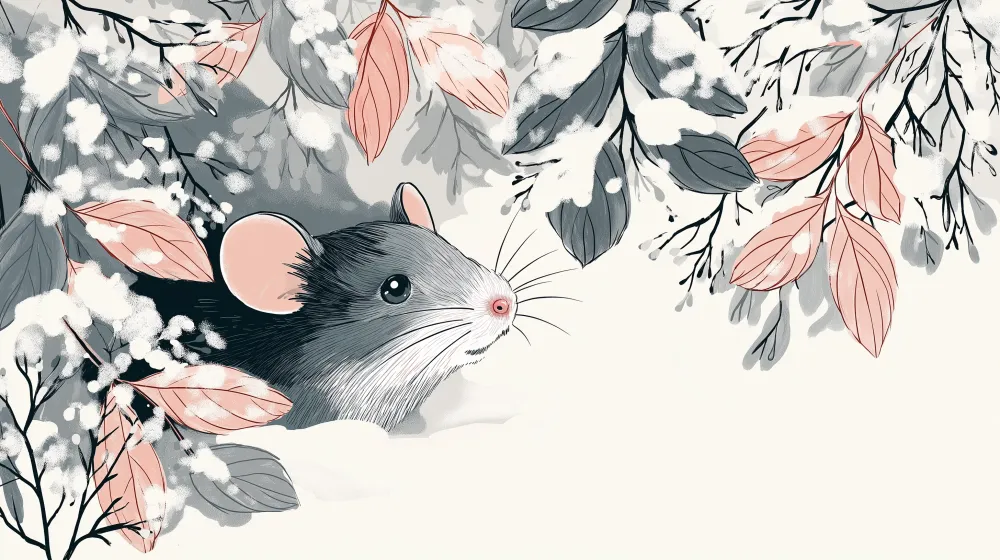 Nursery room wallpaper | Mouse and winter forest