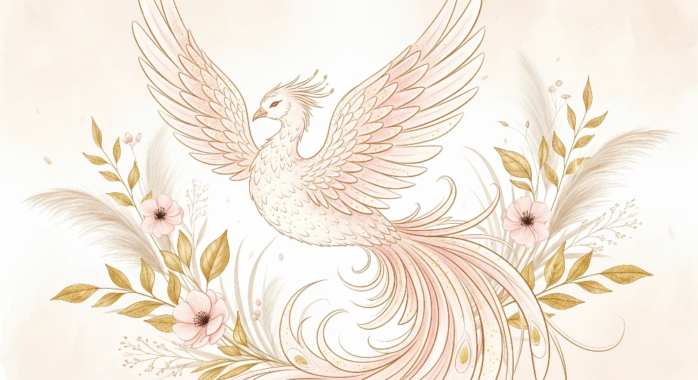 Nursery room wallpaper | Mítosz madár és finom virágok enyhe árnyalatokban