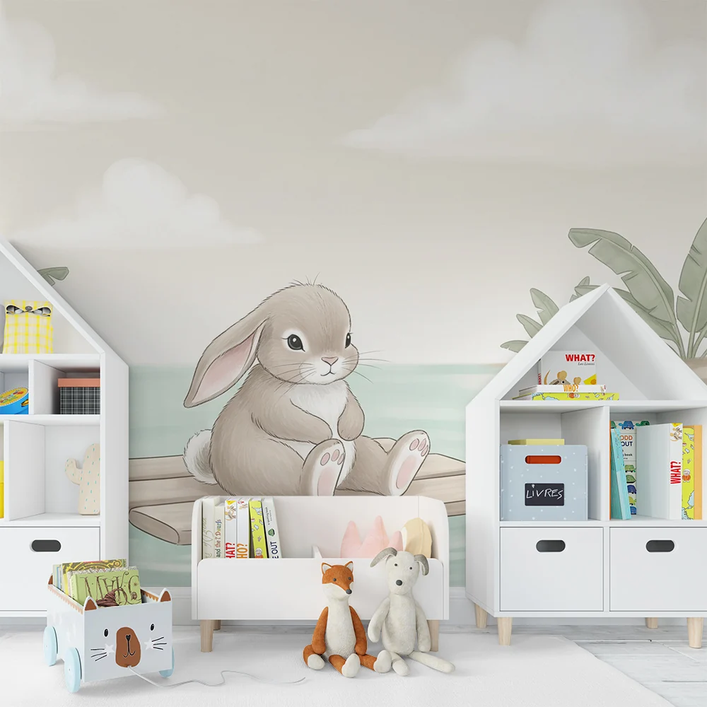 Nursery room wallpaper | Nyúl egy tutajon természet közepén