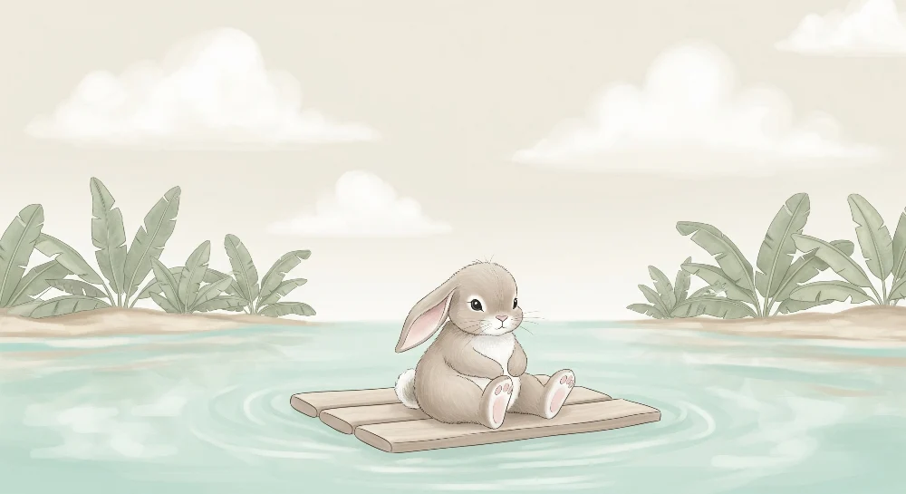 Nursery room wallpaper | Nyúl egy tutajon természet közepén