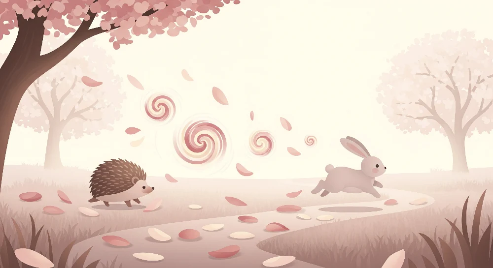 Nursery room wallpaper | Nyúl és sündisznó egy lágy és virágos tájban