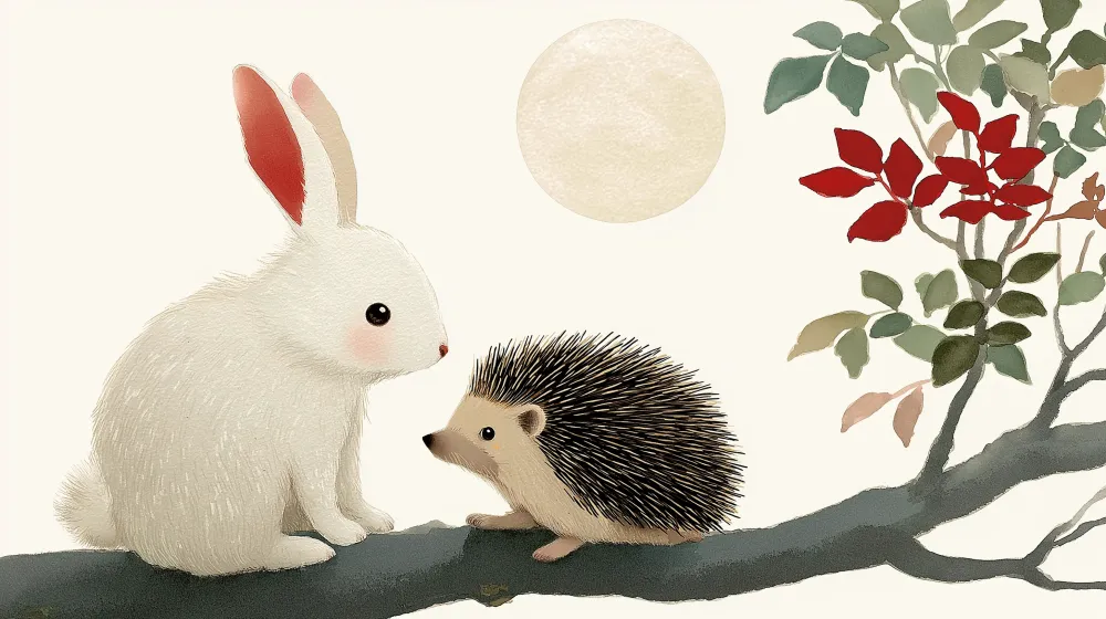 Nursery room wallpaper | Nyúl és sündisznó hold alatt