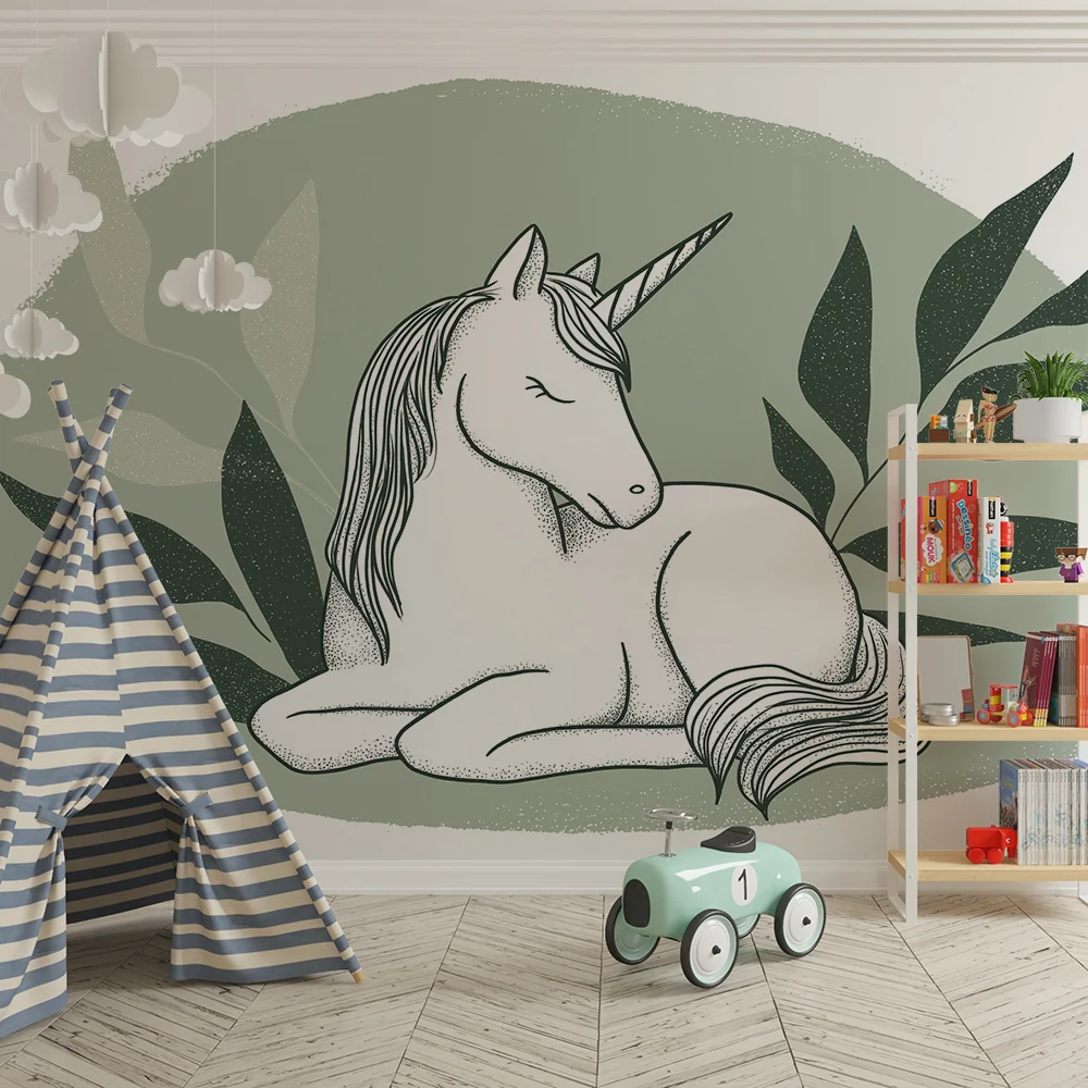 Nursery room wallpaper | Nyugodt unikornis puha lombkoronával
