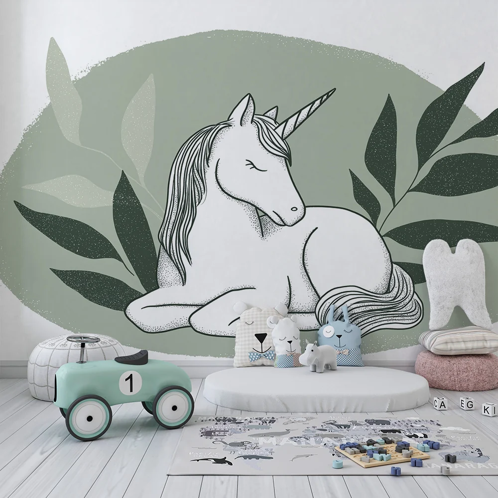 Nursery room wallpaper | Nyugodt unikornis puha lombkoronával