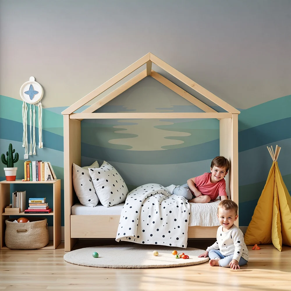 Nursery room wallpaper | Nyugtató hullámok és pasztell naplemente