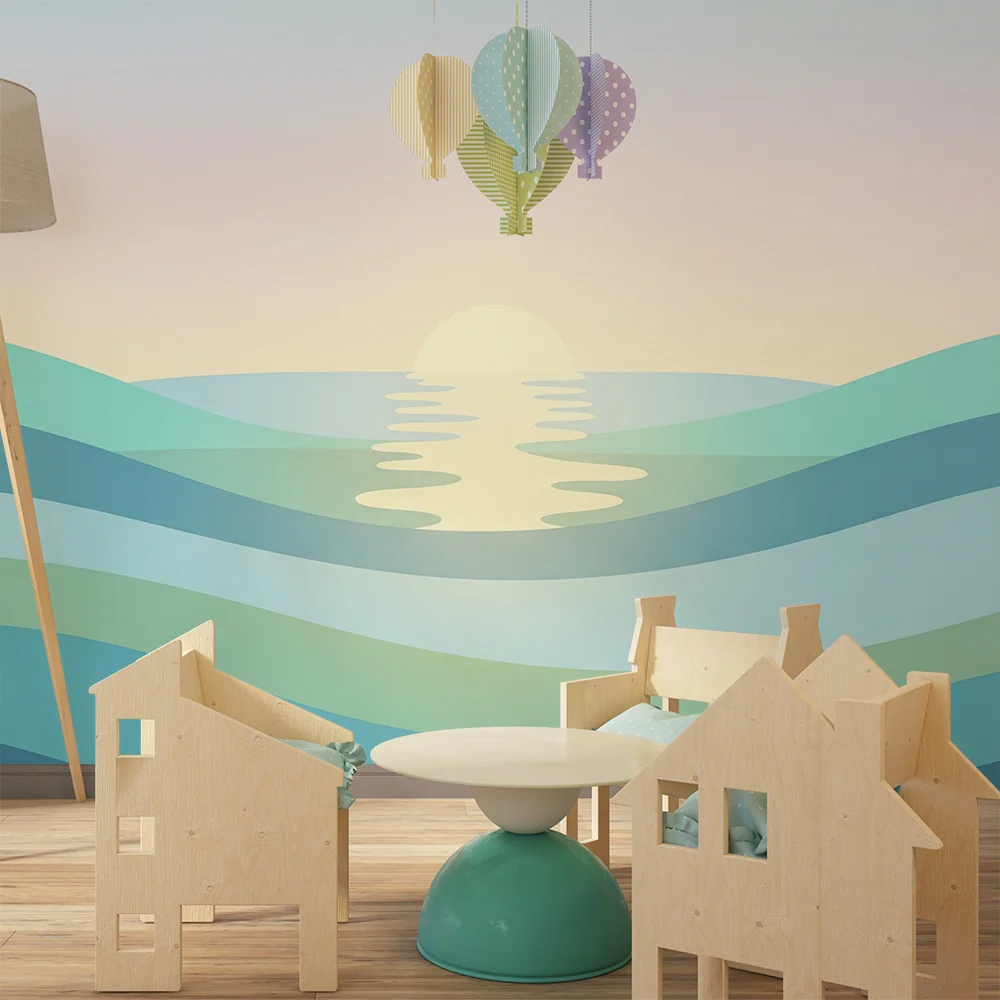Nursery room wallpaper | Nyugtató hullámok és pasztell naplemente