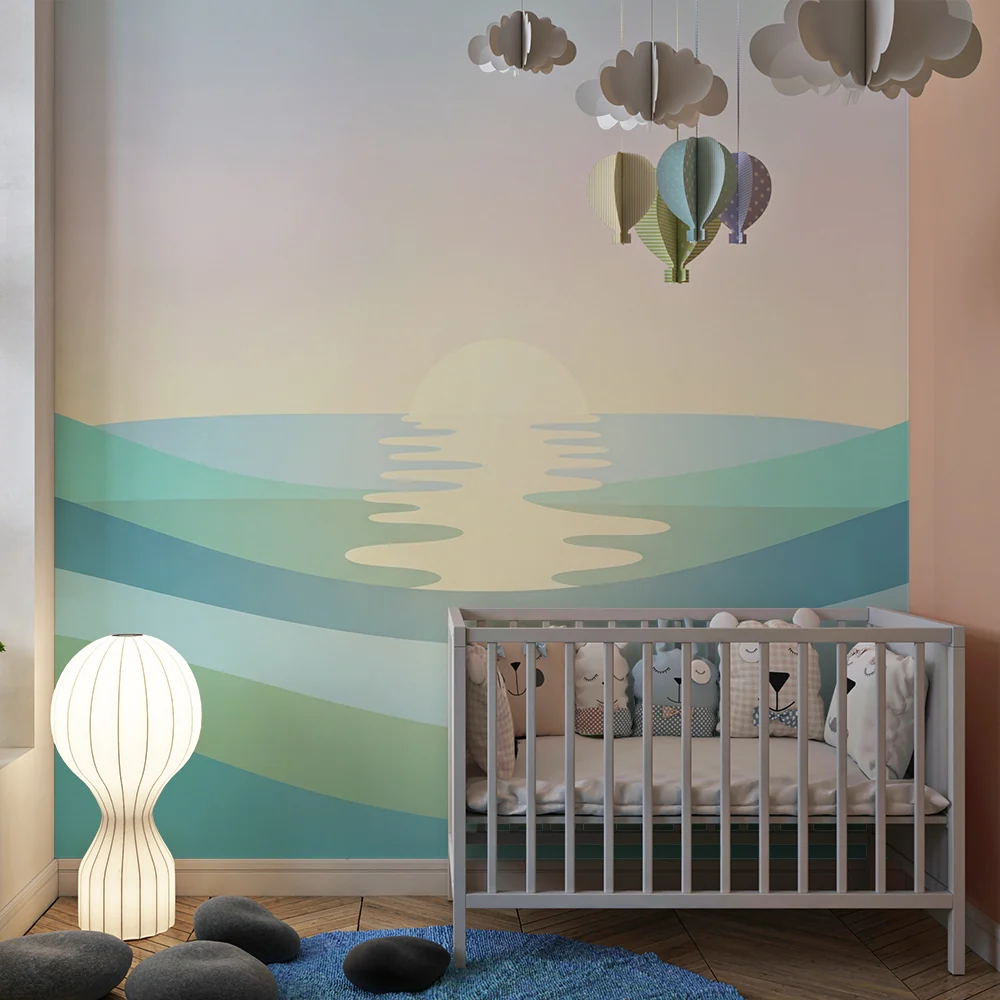 Nursery room wallpaper | Nyugtató hullámok és pasztell naplemente