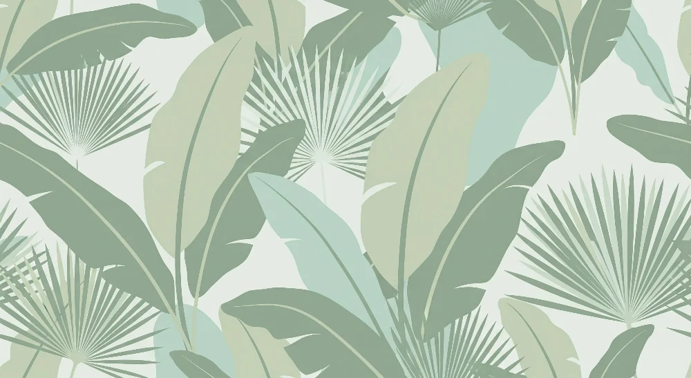 Nursery room wallpaper | Nyugtató zöld árnyalatú trópusi levelek