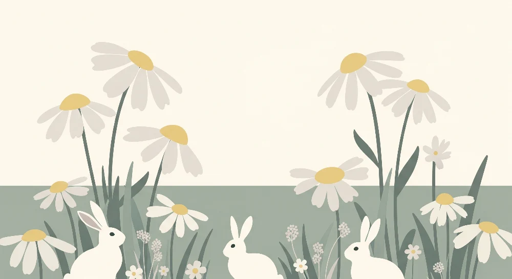 Nursery room wallpaper | Nyulak és mezővirágok nyugtató környezetben