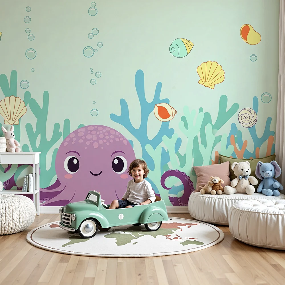 Nursery room wallpaper | Octopus ocean and seashells