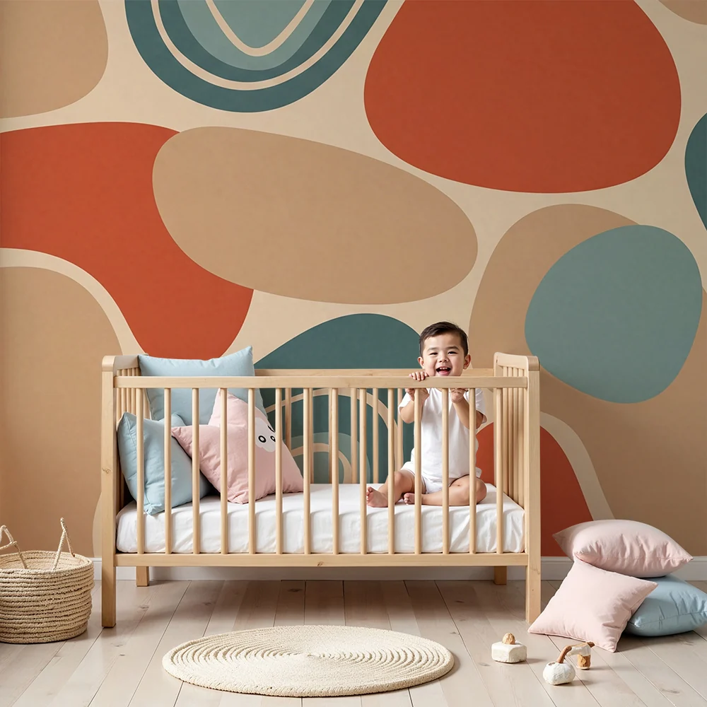 Nursery room wallpaper | Organikus minták puha és meleg árnyalatokban