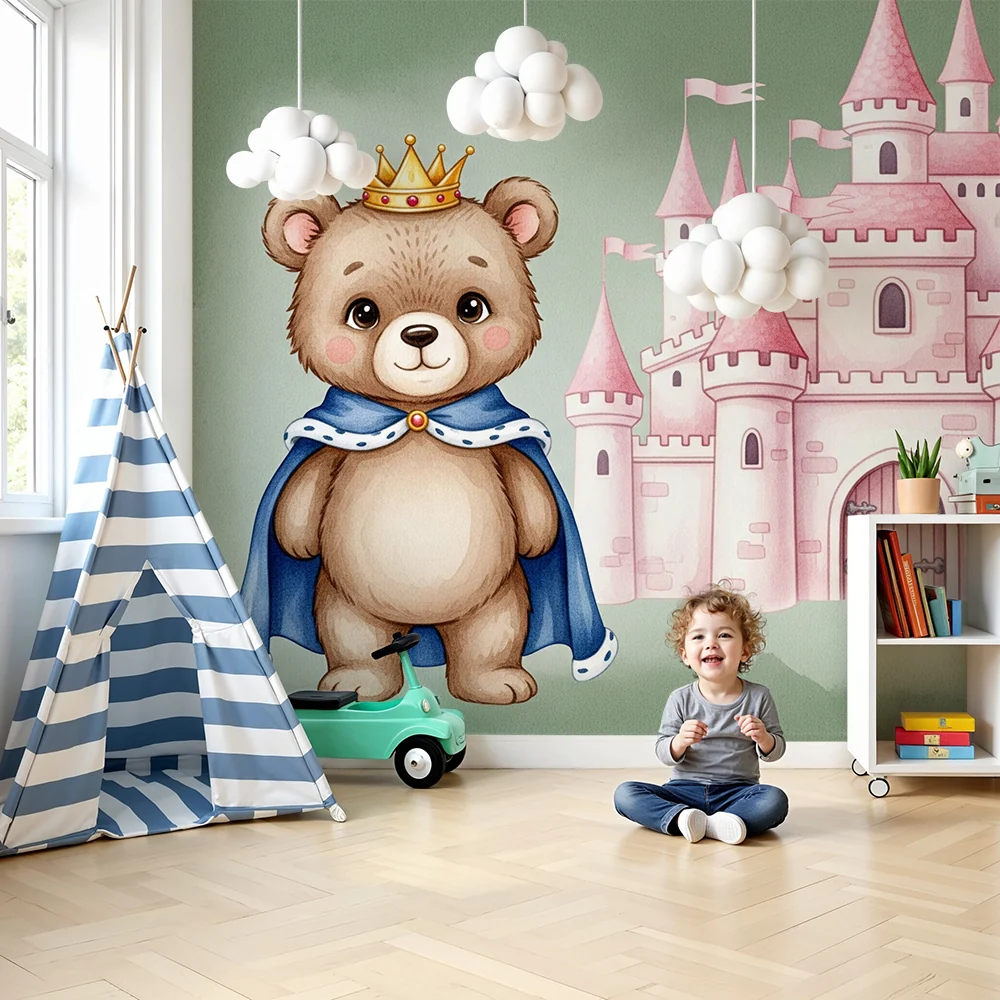 Nursery room wallpaper | Ourson king and fairy castle