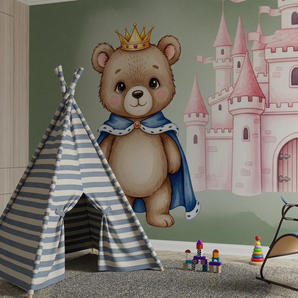 Nursery room wallpaper | Ourson king and fairy castle