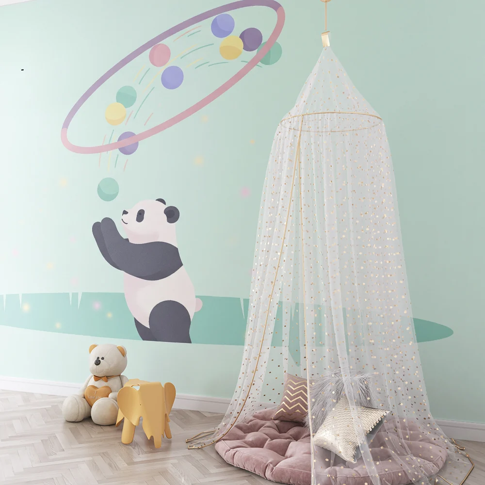 Nursery room wallpaper | Panda játékos és színes buborékok egy lágy világban