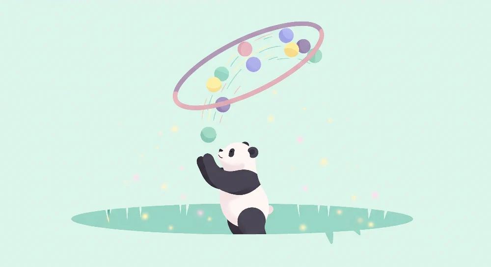 Nursery room wallpaper | Panda játékos és színes buborékok egy lágy világban