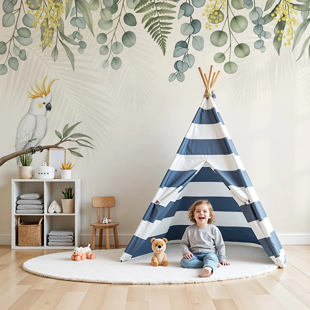 Nursery room wallpaper | Papagáj és finom trópusi növényzet
