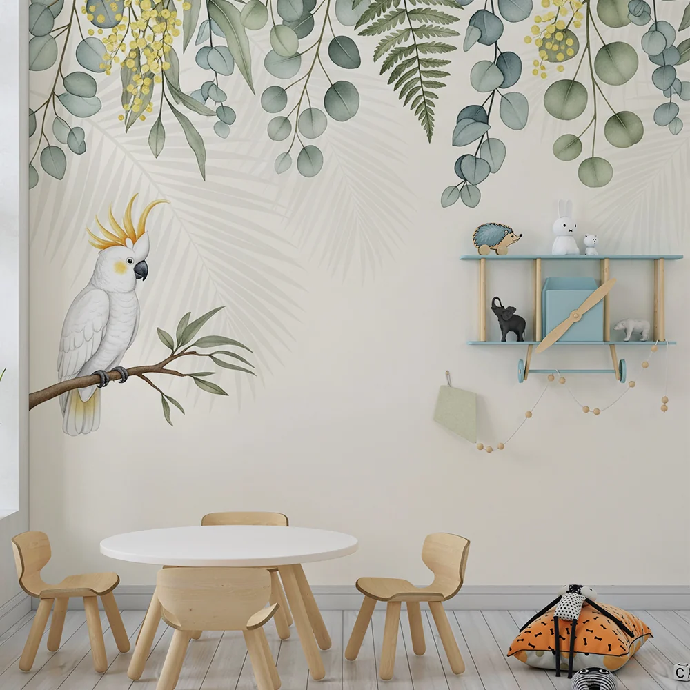 Nursery room wallpaper | Papagáj és finom trópusi növényzet