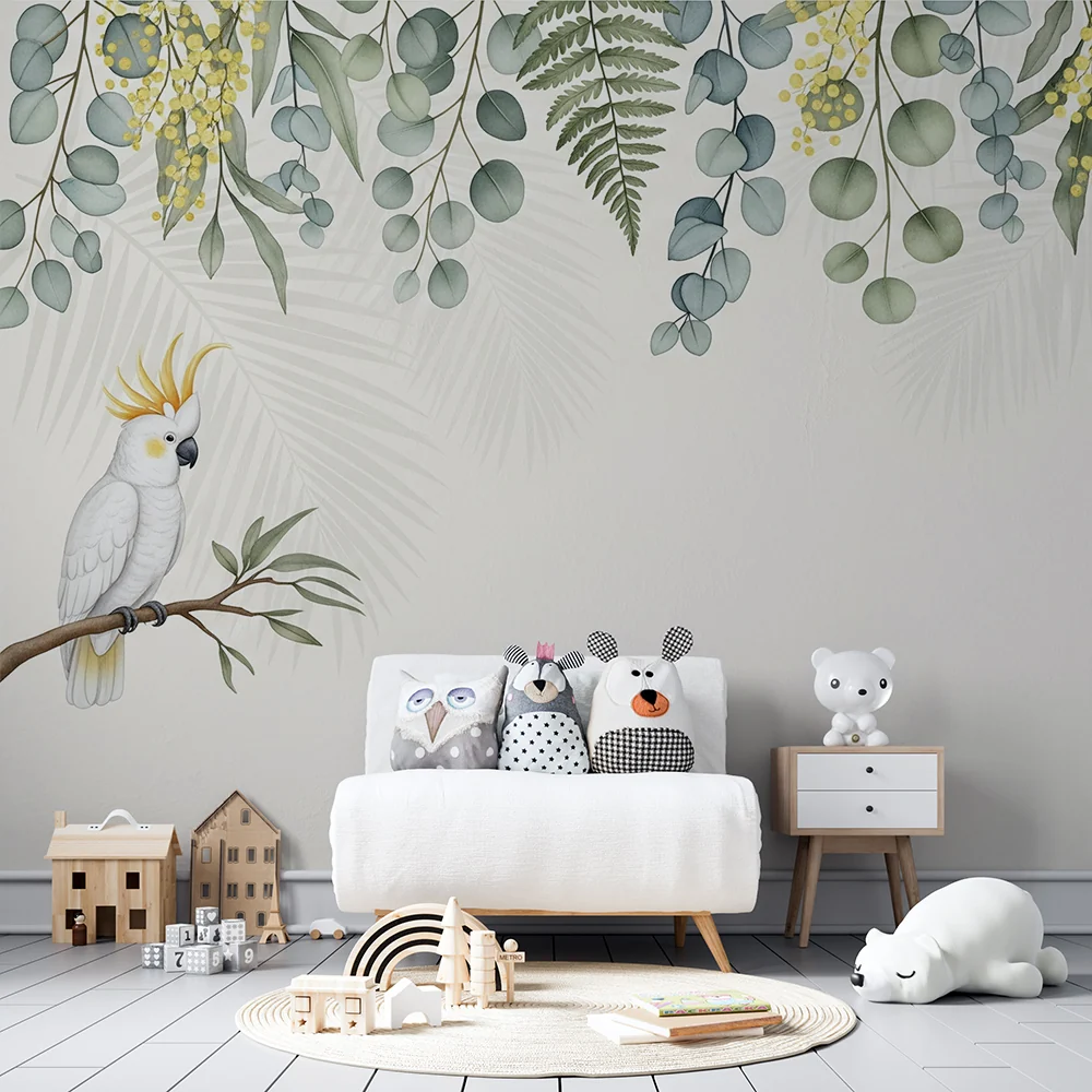 Nursery room wallpaper | Papagáj és finom trópusi növényzet
