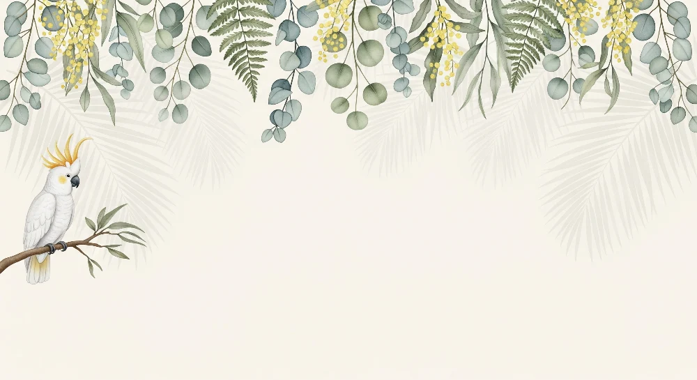Nursery room wallpaper | Papagáj és finom trópusi növényzet