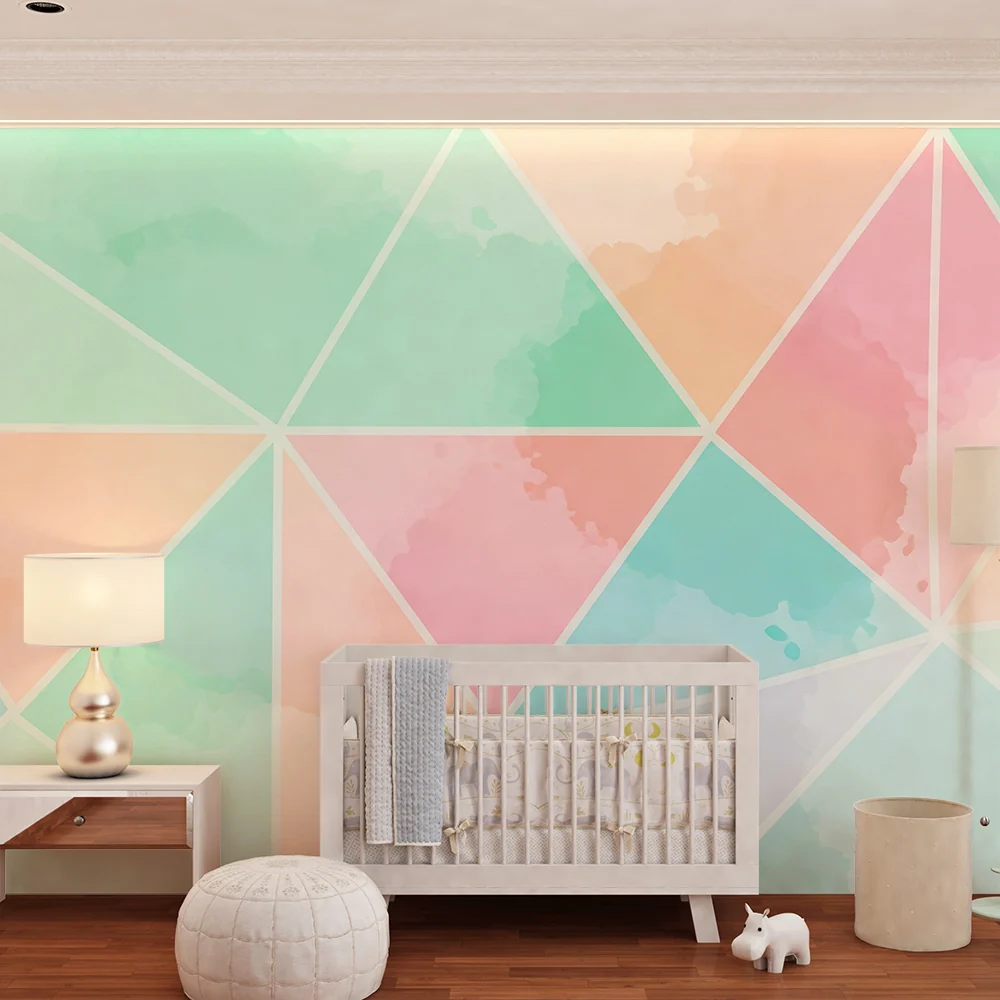 Nursery room wallpaper | Pastel geometric watercolor patterns