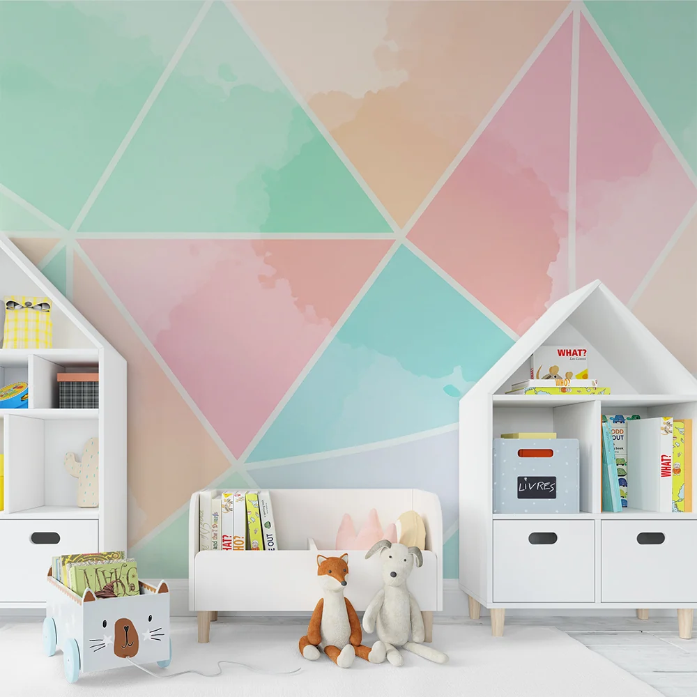 Nursery room wallpaper | Pastel geometric watercolor patterns