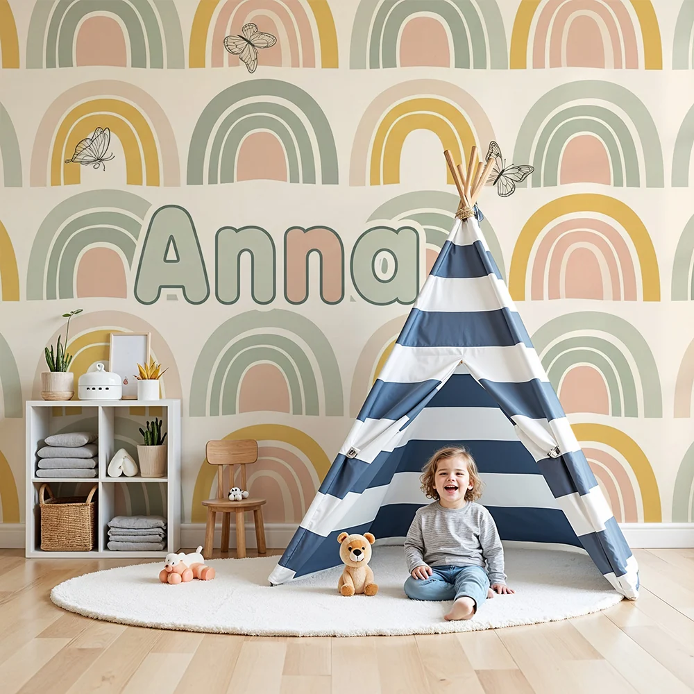 Nursery room wallpaper | Pastel rainbows and delicate butterflies