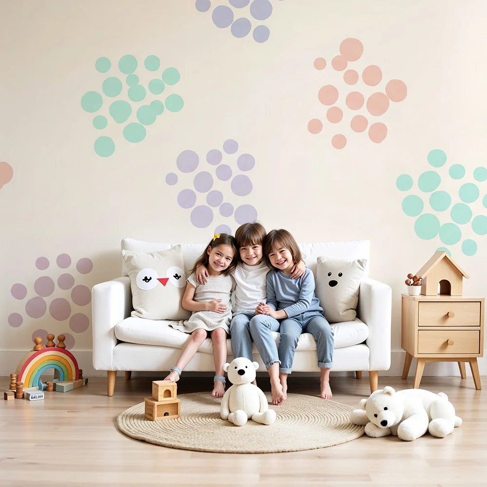 Nursery room wallpaper | Pasztell buborék minták puha háttéren