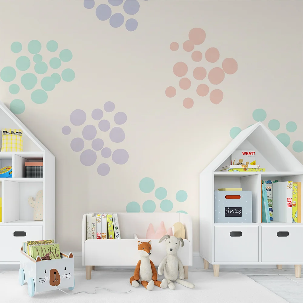 Nursery room wallpaper | Pasztell buborék minták puha háttéren