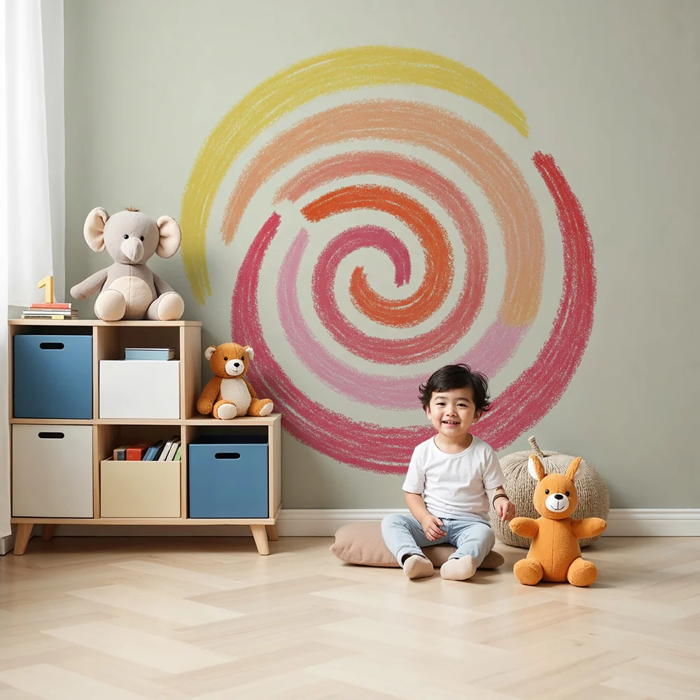 Nursery room wallpaper | Pasztell színű színes spirál lágy hangulathoz