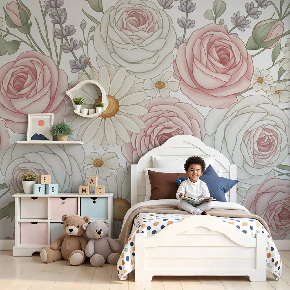Nursery room wallpaper | Pasztell virágkompozíció