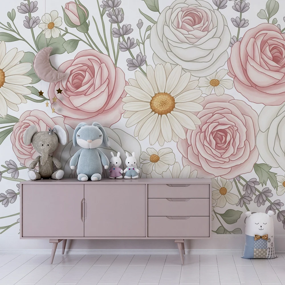 Nursery room wallpaper | Pasztell virágkompozíció