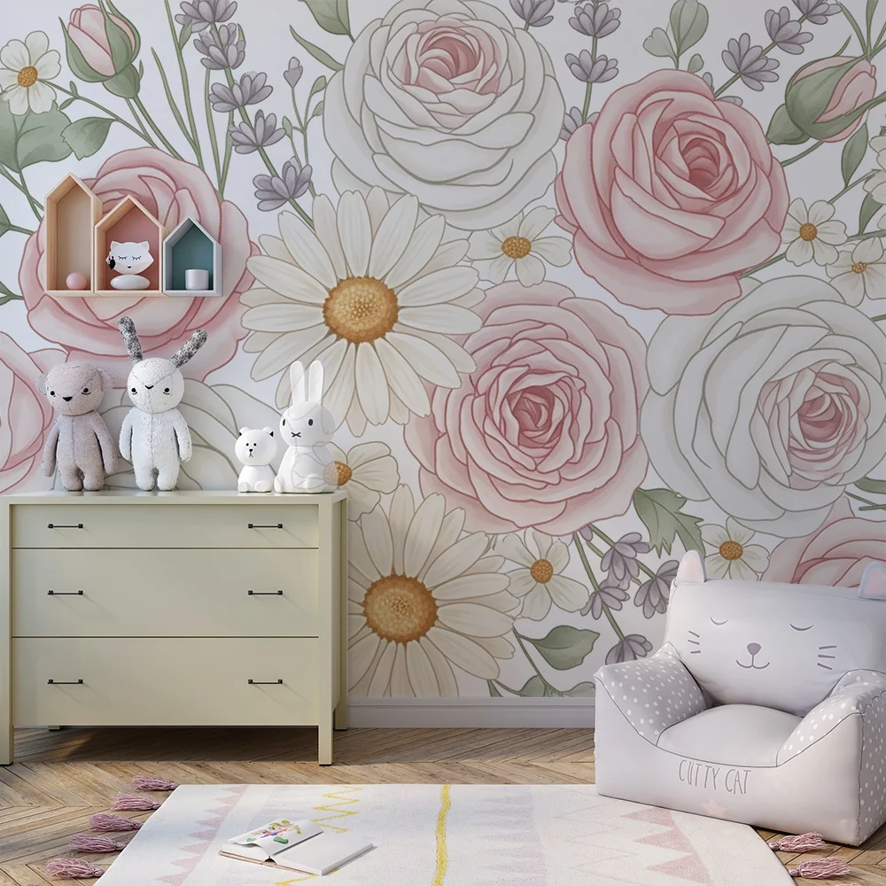 Nursery room wallpaper | Pasztell virágkompozíció