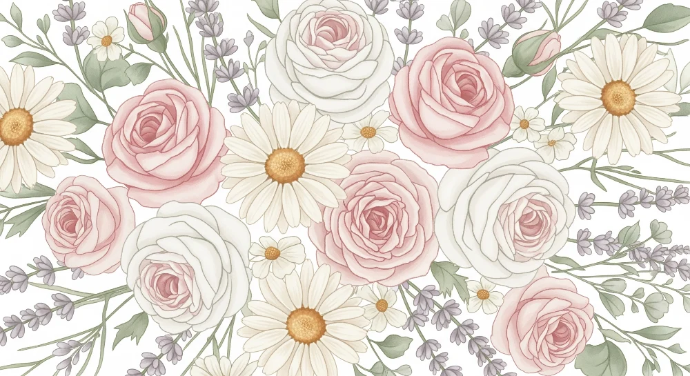 Nursery room wallpaper | Pasztell virágkompozíció