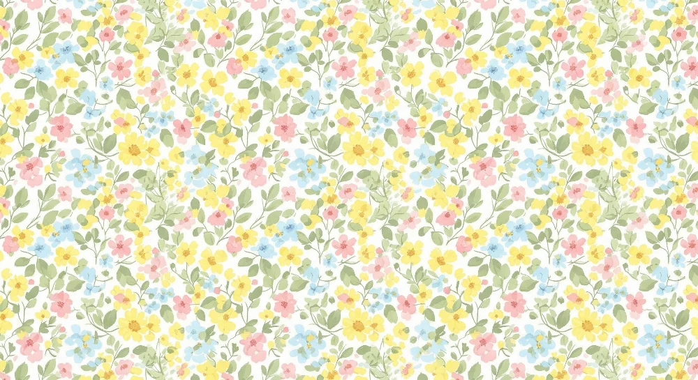 Nursery room wallpaper | Pasztell virágmintás, színes virágokkal