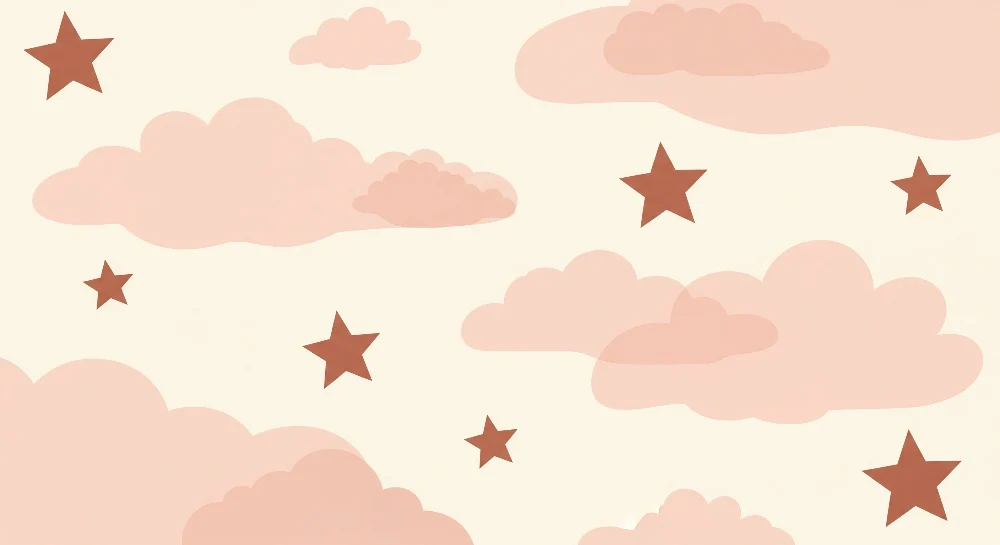 Nursery room wallpaper | Pink clouds and terracotta stars on cream background