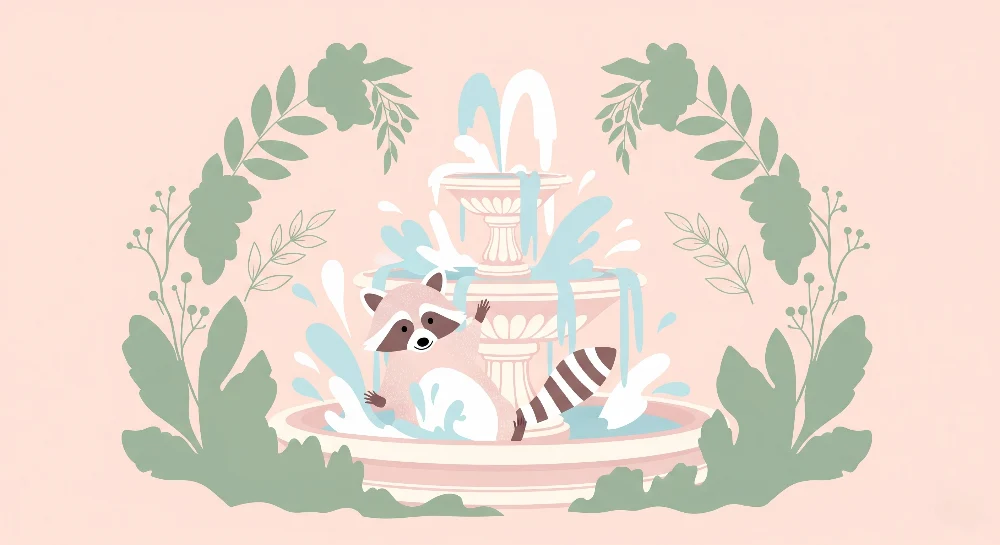 Nursery room wallpaper | Playful raccoon fountain