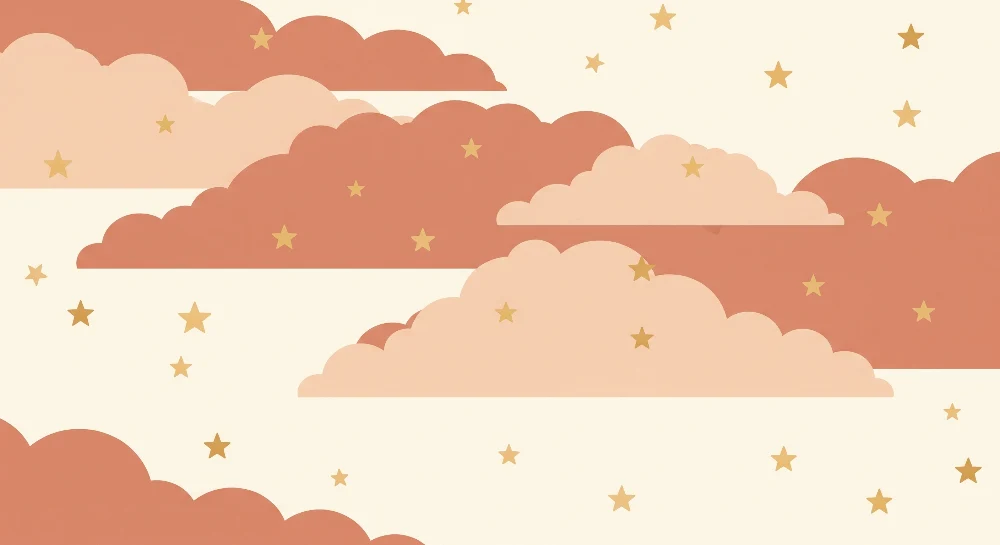 Nursery room wallpaper | Puha felhők és arany csillagok krémszínű háttéren