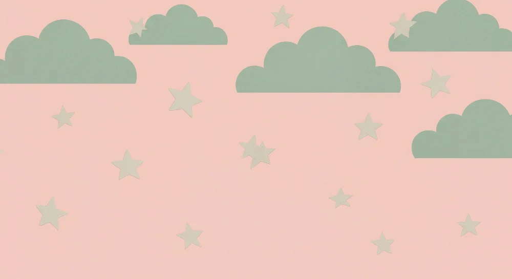Nursery room wallpaper | Puha felhők és csillagok rózsaszín háttéren