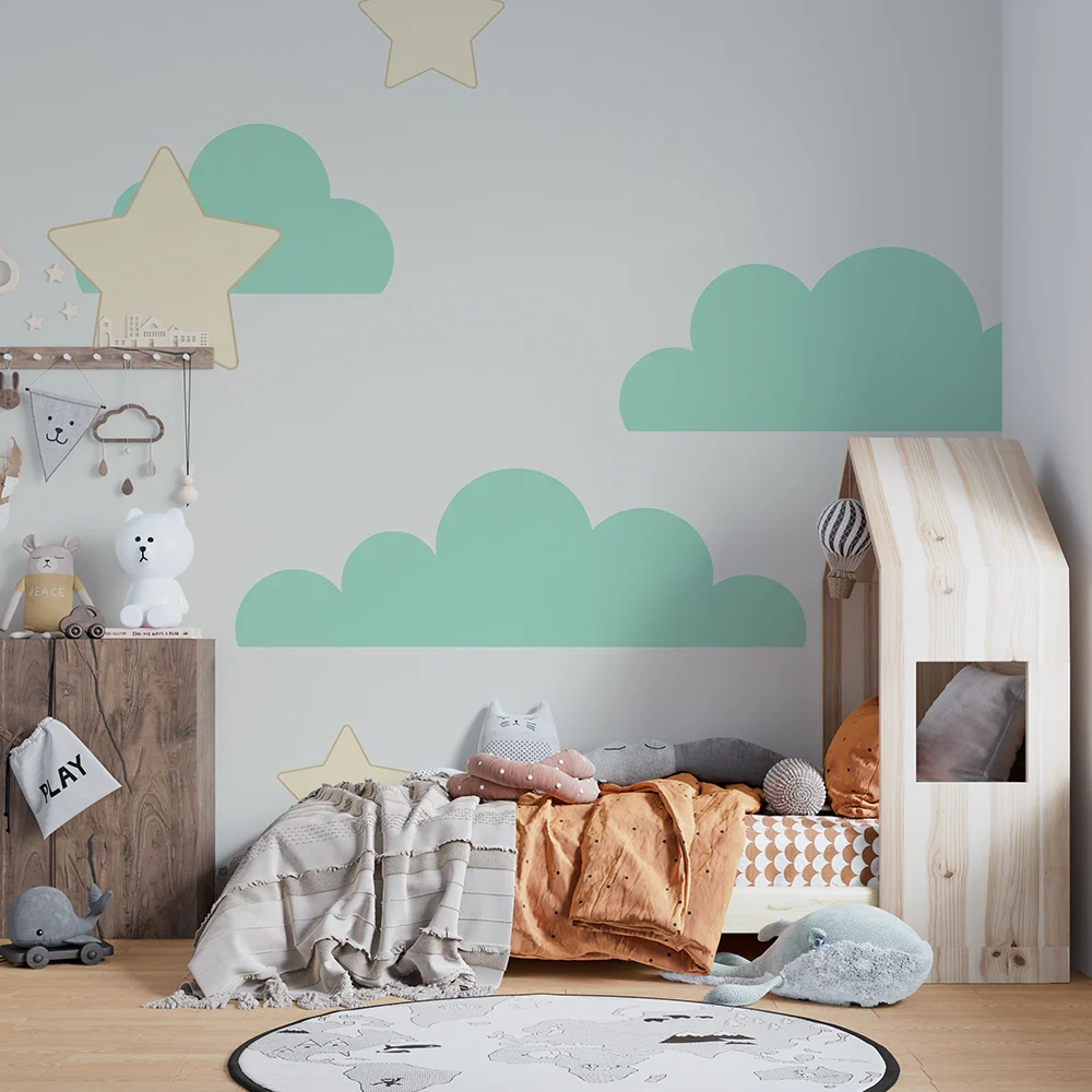 Nursery room wallpaper | Puha felhők és pasztell csillagok egy nyugtató égboltért
