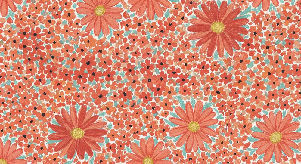 Nursery room wallpaper | Ragyogó virágok vörös és narancssárga árnyalatokban