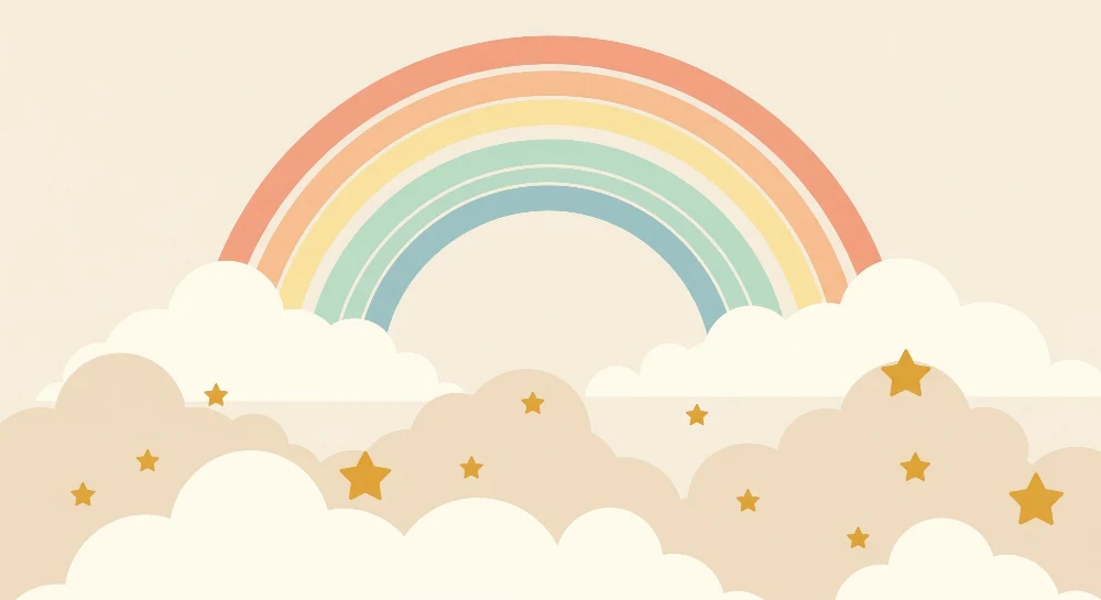 Nursery room wallpaper | Rainbow and soft clouds