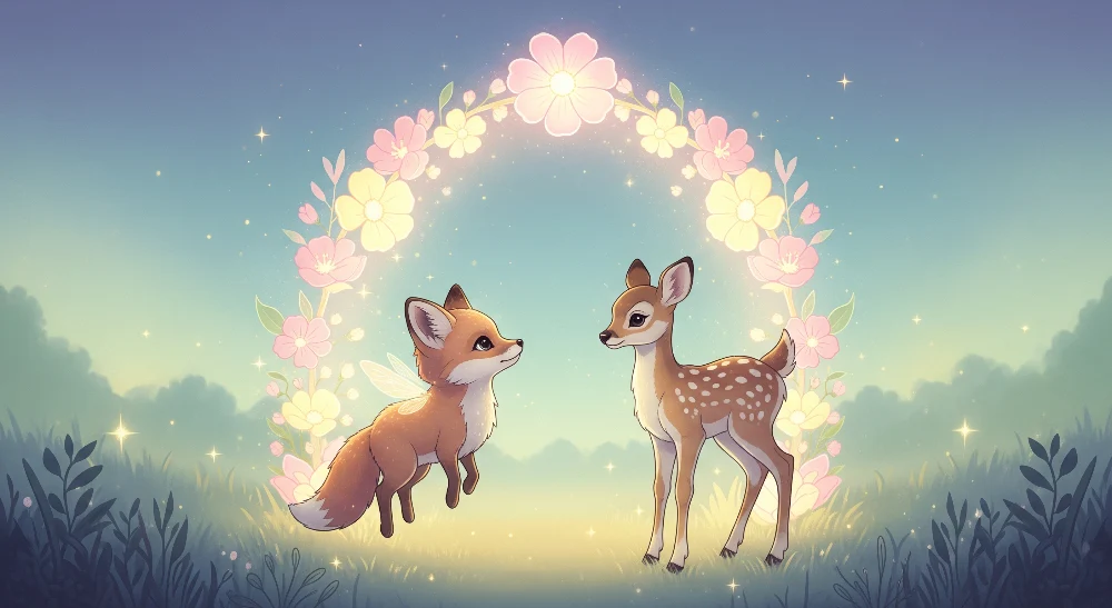 Nursery room wallpaper | Róka és őz egy elbűvölő virágos környezetben