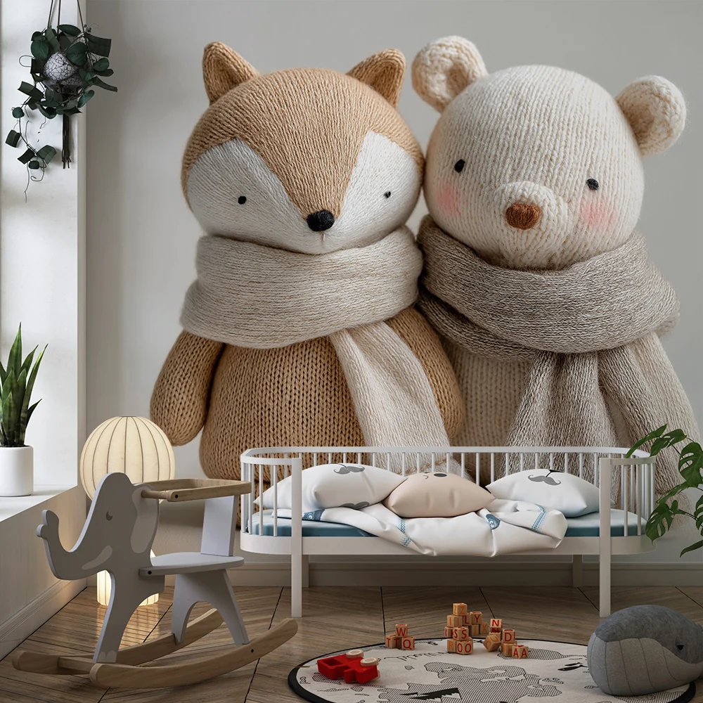Nursery room wallpaper | Róka és plüss medve selymes sállal
