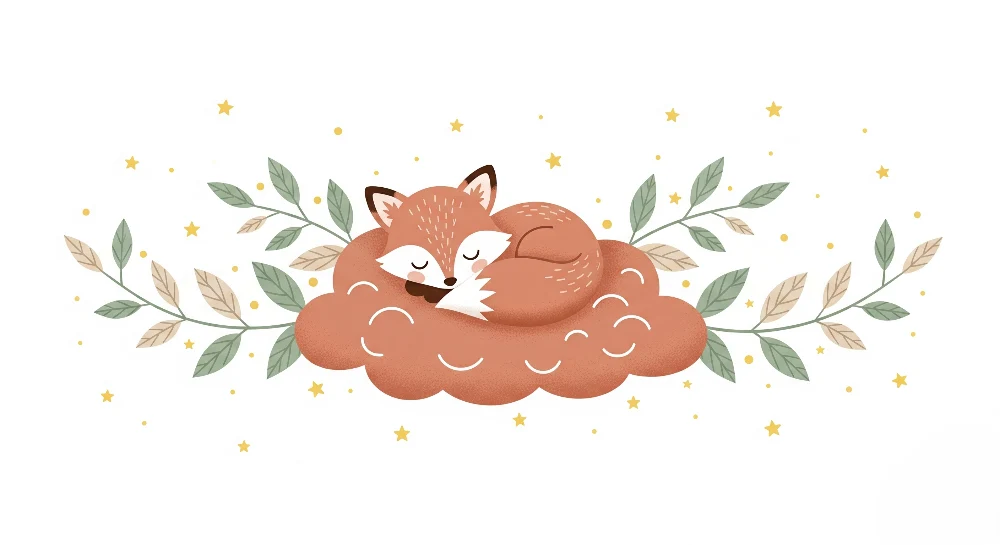 Nursery room wallpaper | Sleeping fox on cloud
