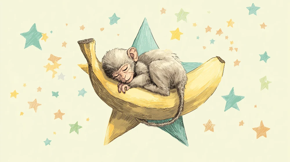 Nursery room wallpaper | Sleeping monkey on starry banana